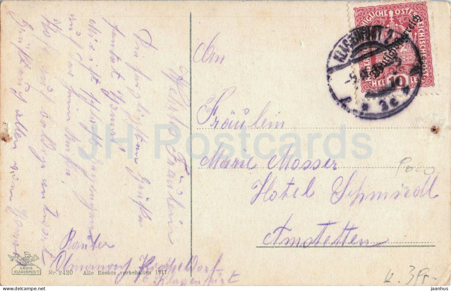 Klagenfurt - Karnten - colored panoramic view with mountains - old postcard - Austria - used
