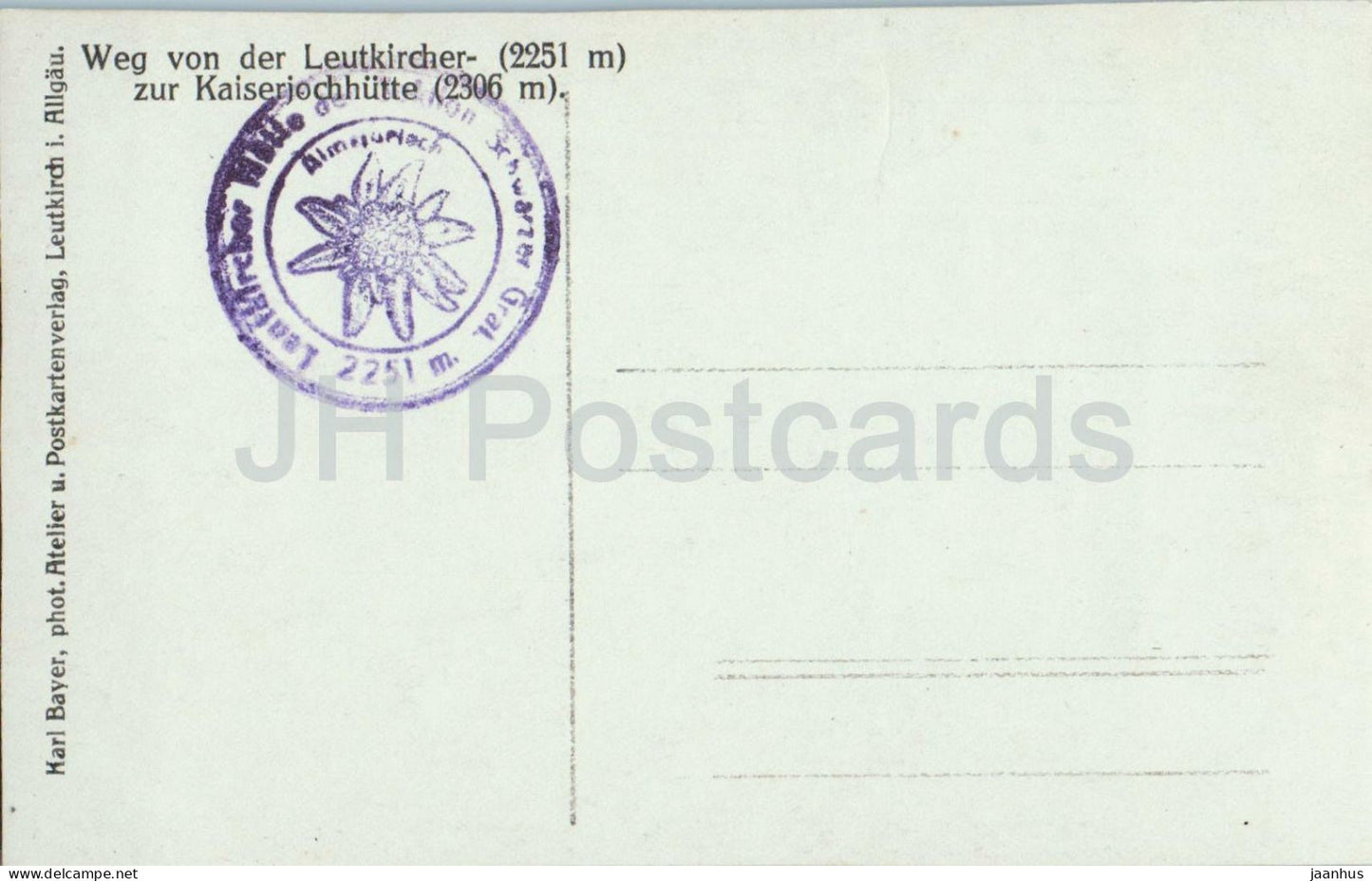 Weg von der Leutkircherhutte 2251 m zur Kaiserjochhutte 2306 m - old postcard - Austria - unused