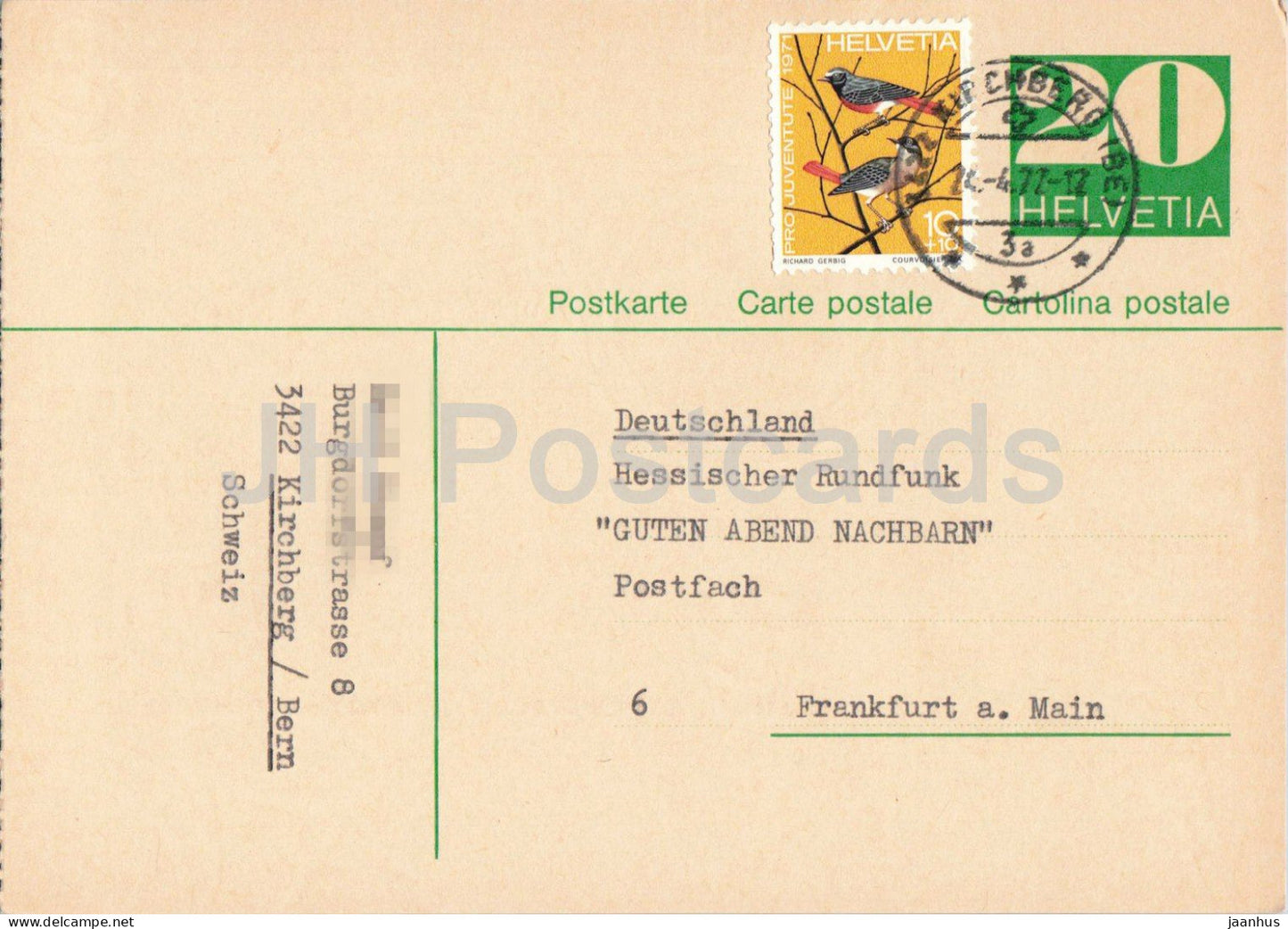 Guten Abend Nachbarn - Hessischer Rundfunk - postal stationery - 59 - 1972 - Switzerland - used - JH Postcards