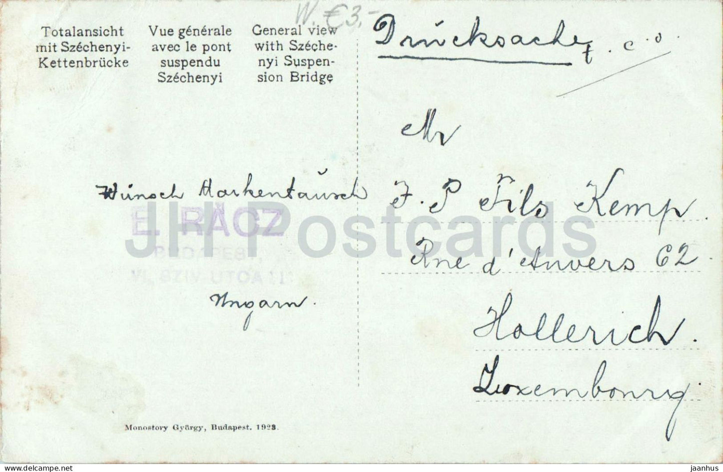 Budapest - Latkep a Szechenyi lanchddal - General view with Chain Bridge - old postcard - 1926 - Hungary - used