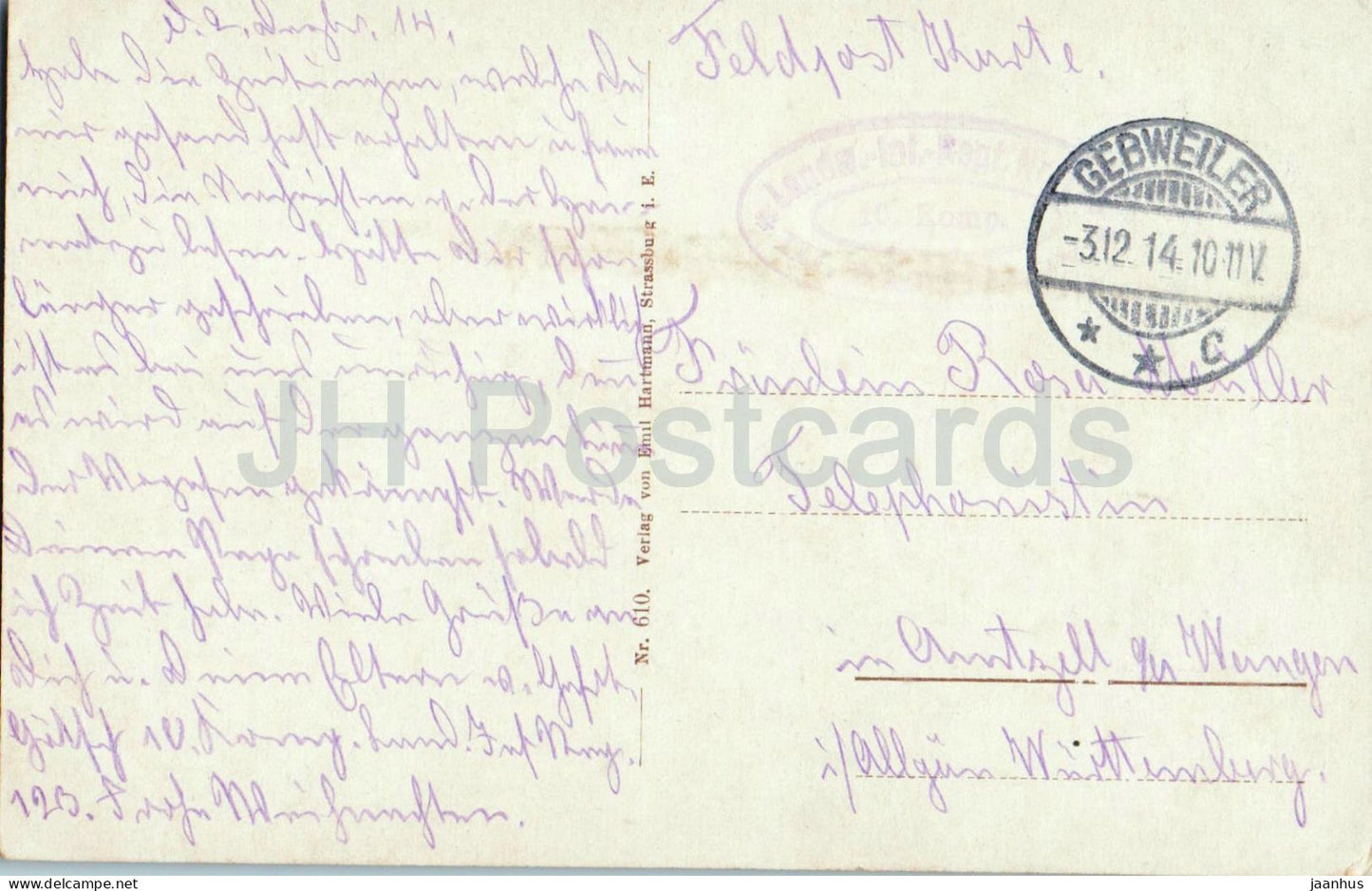Der Mannelstein - Alsace - Vosges mountains - Feldpost - military mail - No. 610 - old postcard - 1914 - France - used