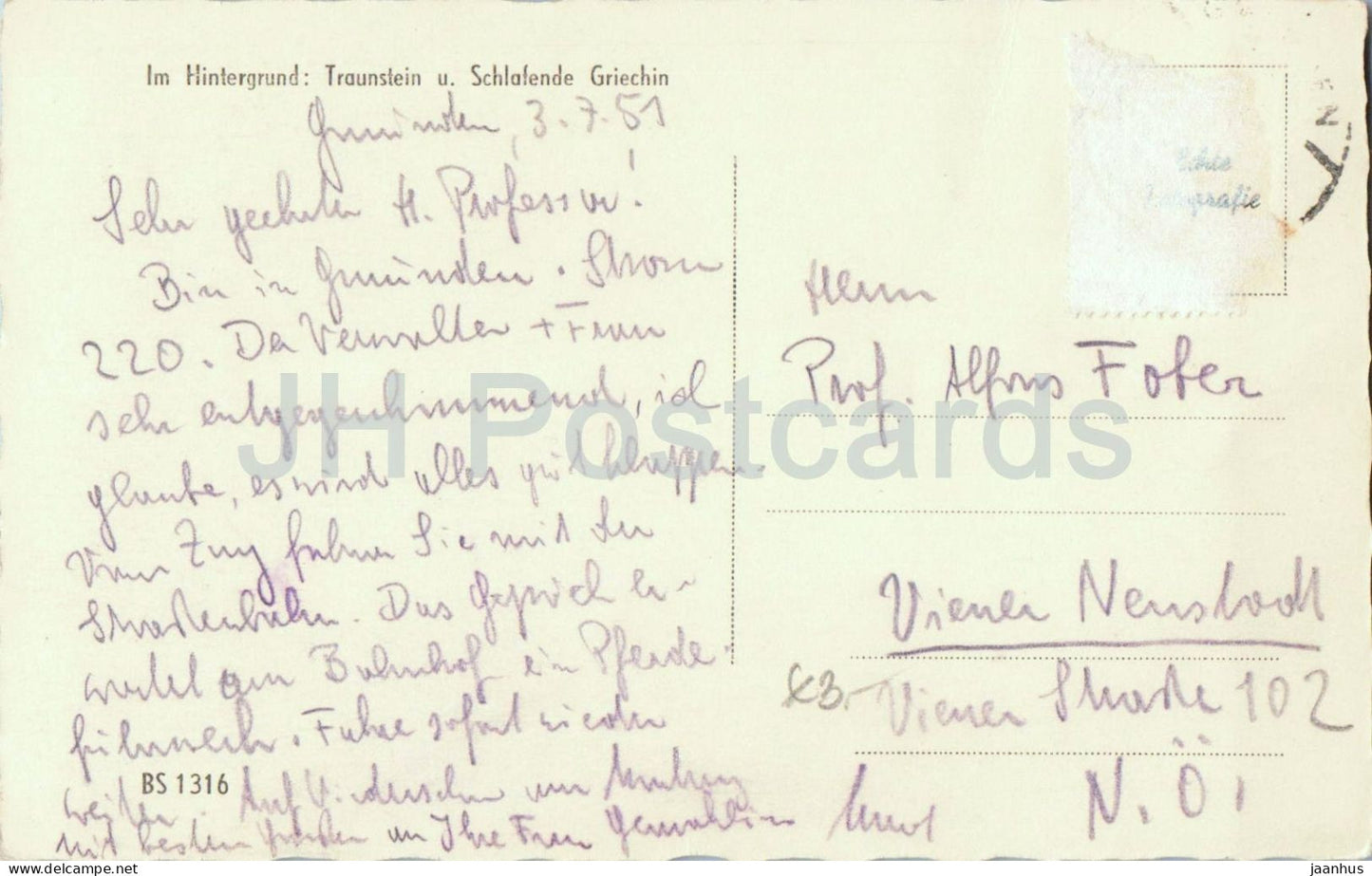 Gmunden - Schloss Orth - Traunstein - castle - lake view with mountains - BS 1316 - old postcard - 1951 - Austria - used