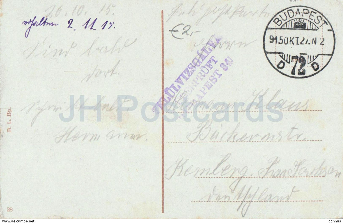 Budapest - Erzsebethid - Elisabeth Bridge - 28 - old postcard - 1915 - Hungary - used