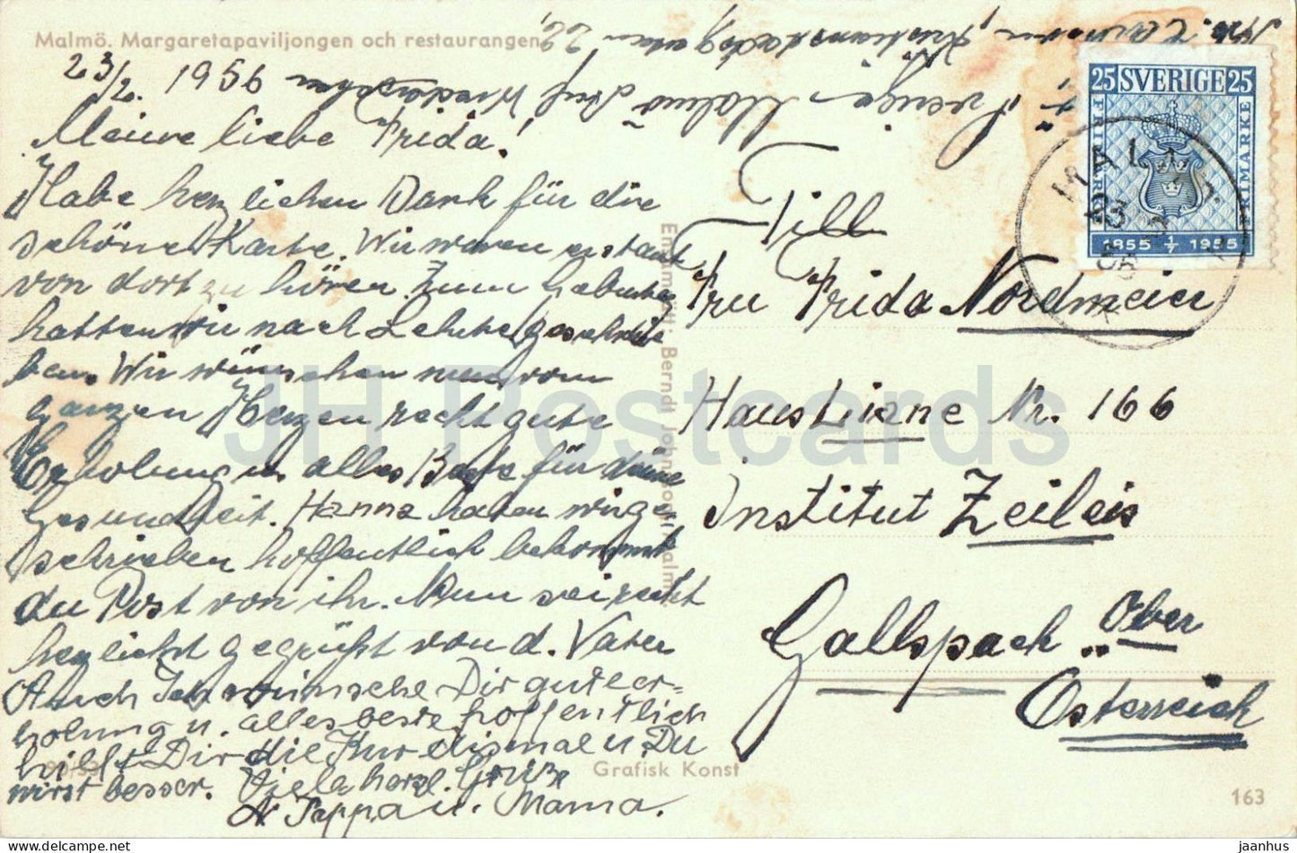 Malmo Margaretapaviljongen och restaurangen - Margareta Pavilion and restaurant - old postcard - 1956 - Sweden - used