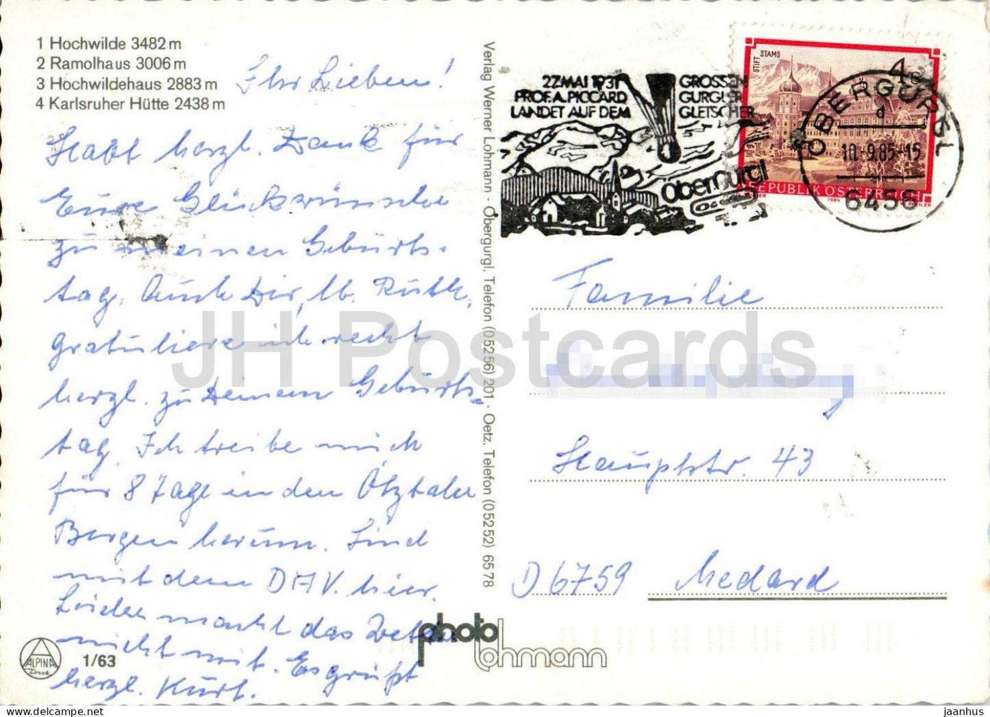 Alpenvereinshutten bei Obergurgl - Hochwilde - Ramolhaus - Hochwildehaus - multiview - 1985 - Austria - used