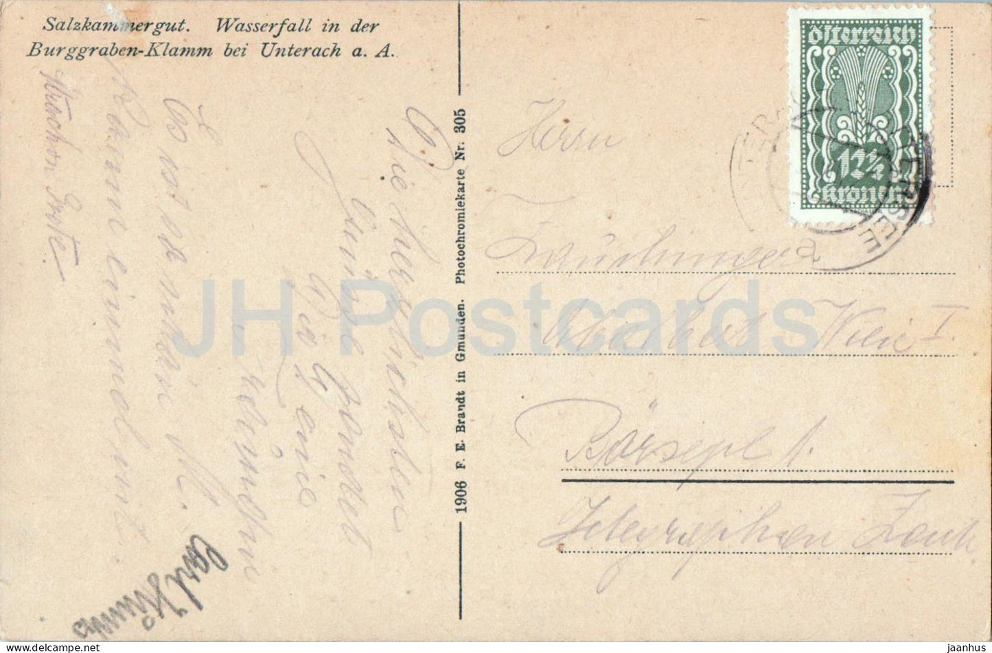 Salzkammergut - Wasserfall in Burggraben Klamm bei Unterach am Attersee - Nr 305 - old postcard - 1906 - Austria - used