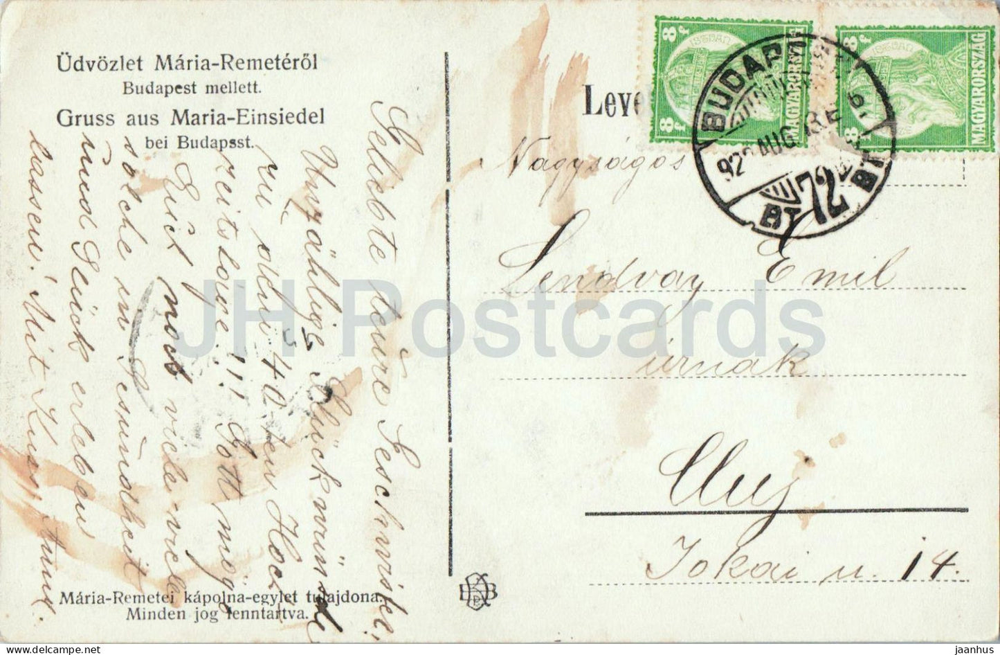 A kegyadomanyozo Maria szobor Maria Remeten - Maria Remeterol - Maria Einsiedel - carte postale ancienne - 1922- Hongrie - utilisé