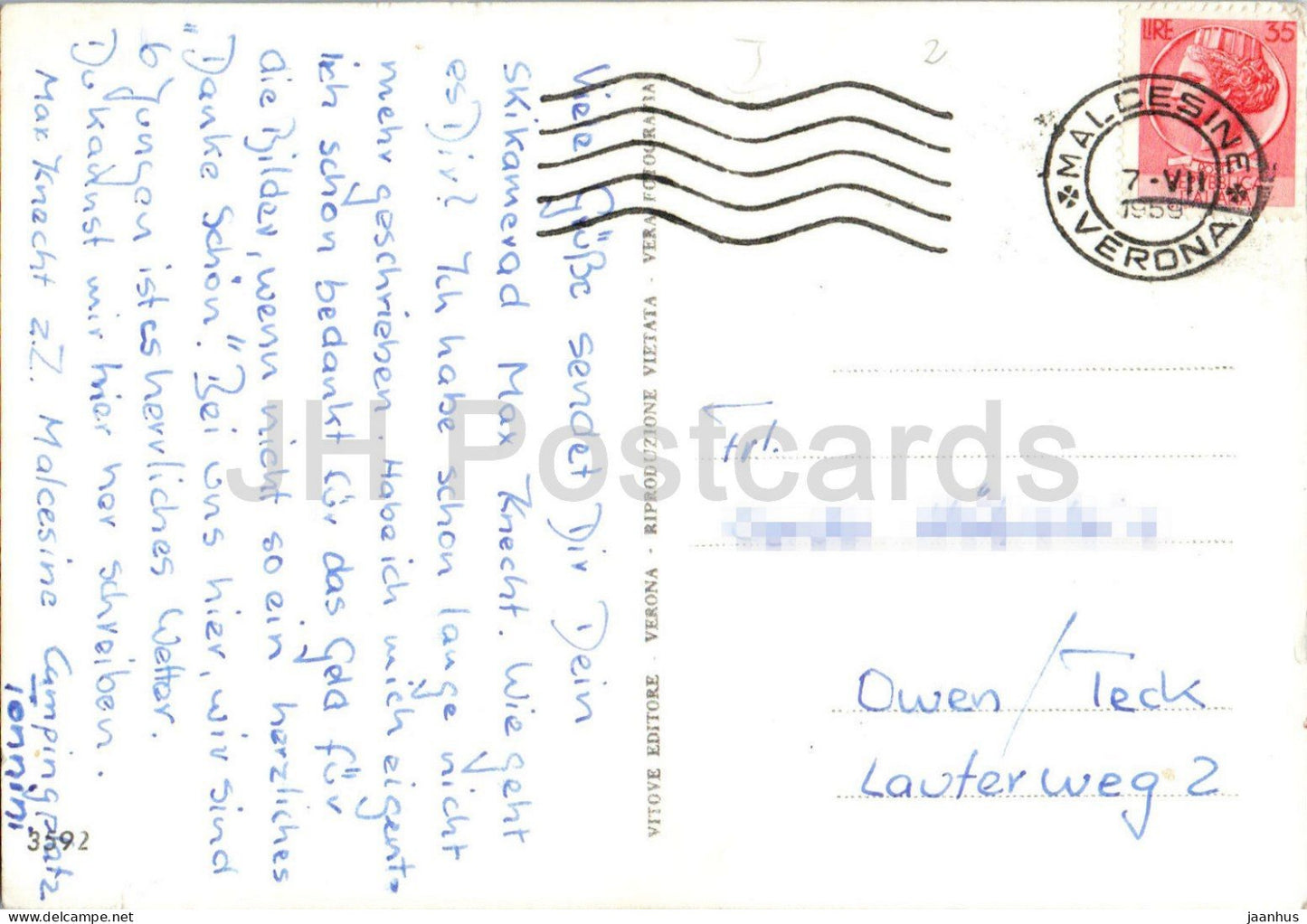 Malcesine - Ricordo di Malcesine - Souvenir - Gardasee - Stadt - Multiansicht - 3592 - alte Postkarte - 1959 - Italien - gebraucht