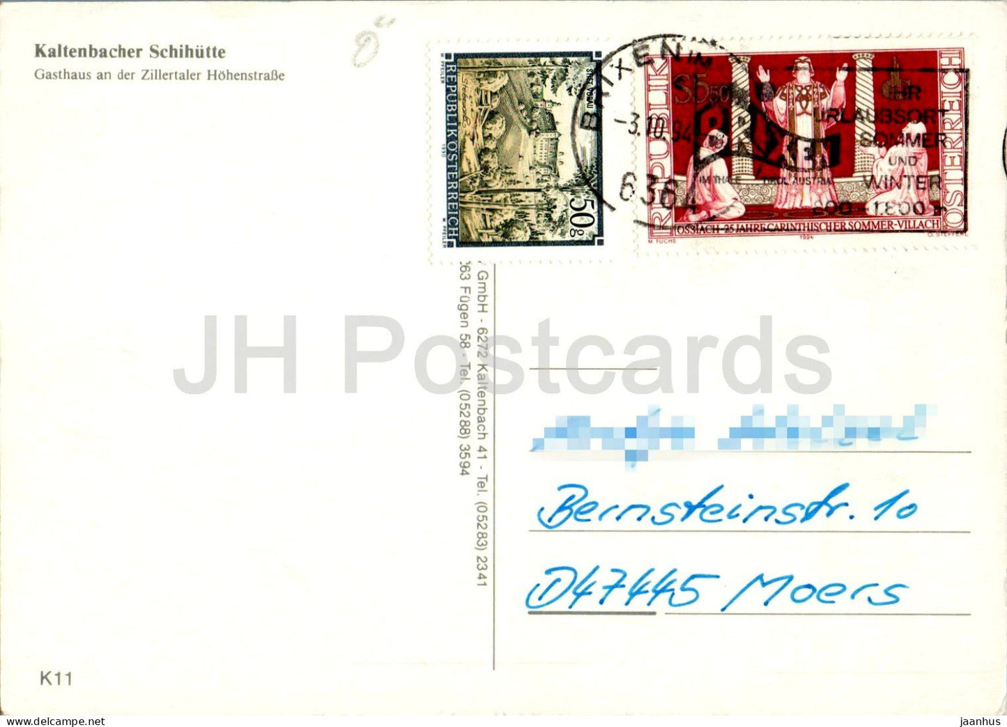 Kaltenbacher Schihutte 1800 m - mountain hut - alpine meadow - tourism - mountains - K11 - 1994 - Austria - used