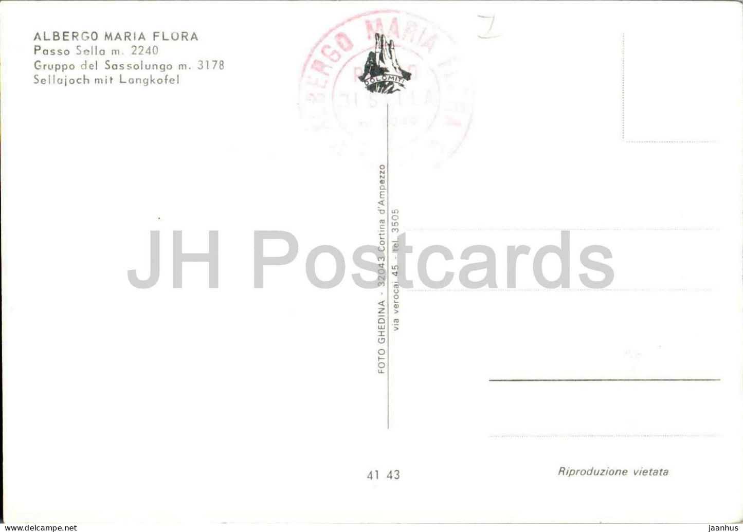 Albergo Maria Flora - Passo Sella - Gruppo del Sassolungo - bus - car - Sellajoch - 4143 - old postcard - Italy - unused