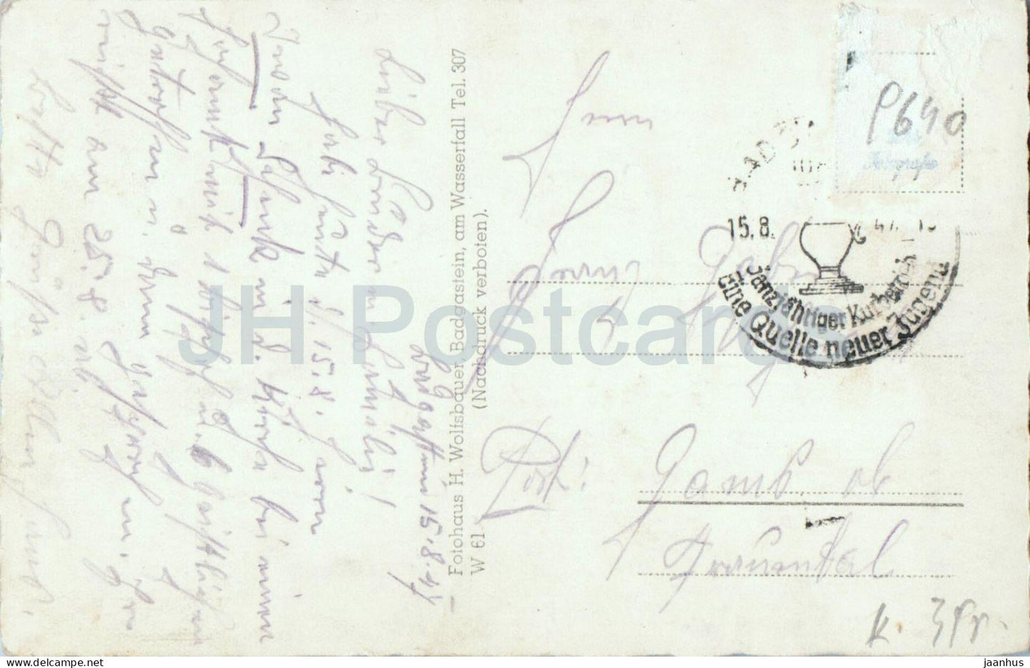 Nassfeldertal mit Schleierfall und Schareck 3131 m - Alps - Valley - W 61 - old postcard - 1947 - Austria - used