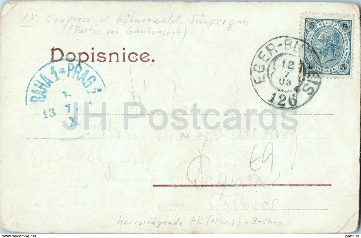 IX. Sjezd pevecke zupy Posumavske - Horazdovice 1903 - choir festival - old postcard - 1903 - Czech Republic - used