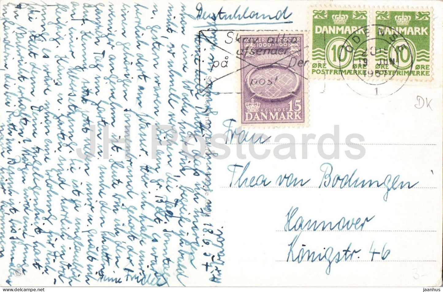 Odense Flakhaven og Sct. Knuds Kirke - St Canute Church) - city view - old postcard - 1957 - Denmark - used