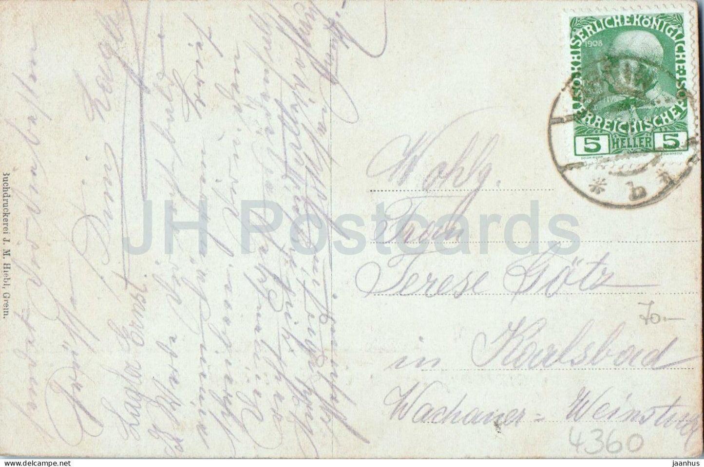 Sommerfrische Grein ad Donau - vue aérienne de la vallée du Danube - carte postale ancienne - années 1910 - Autriche - utilisée