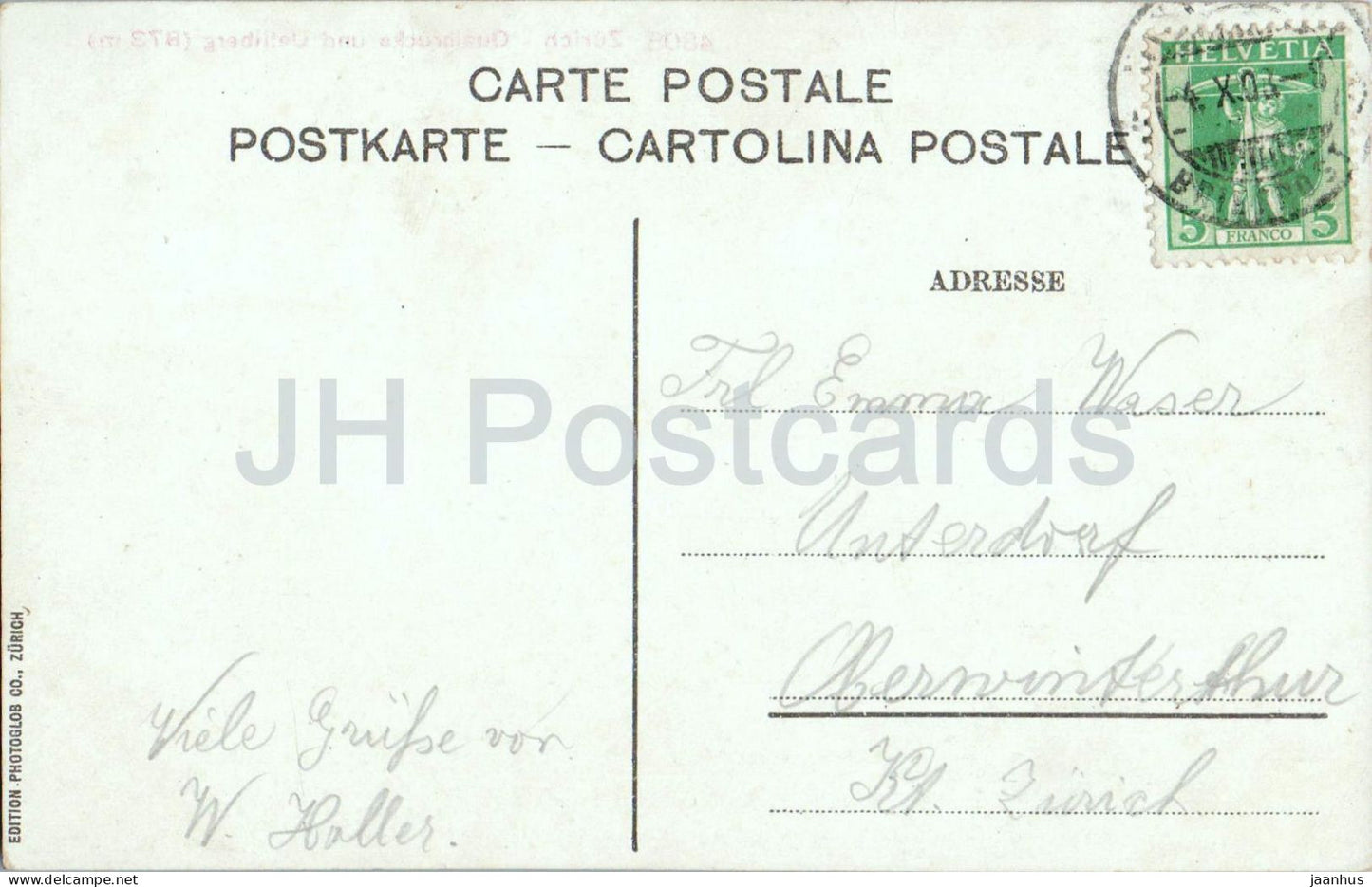 Zurich - Quaibrucke und Uetliberg 873 m - navire - 4308 - carte postale ancienne - 1908 - Suisse - utilisé