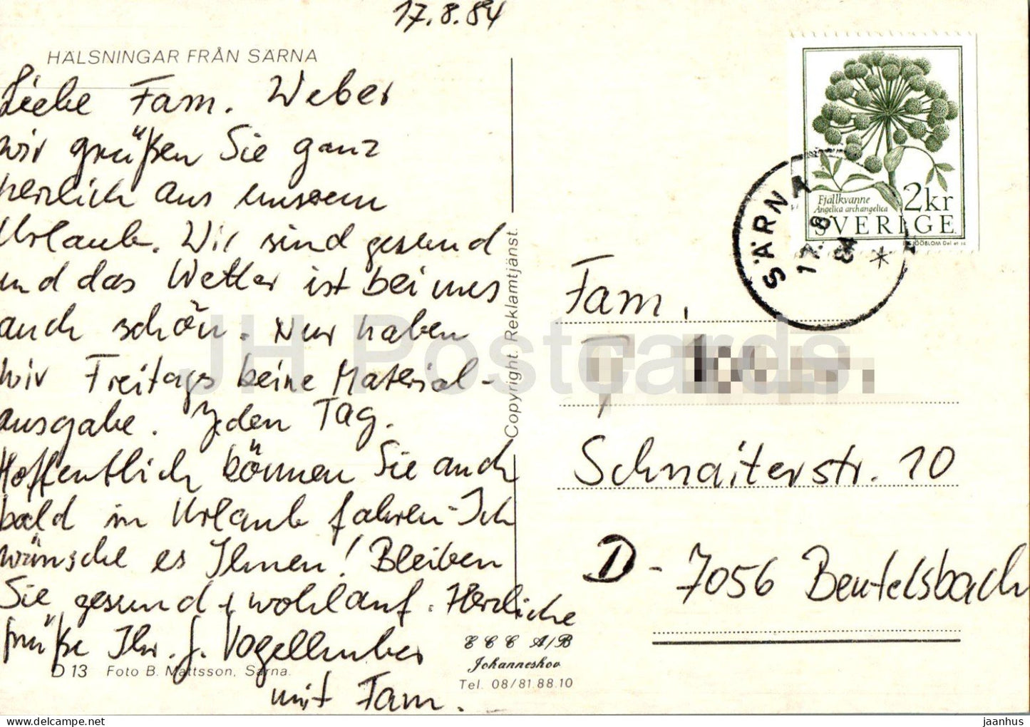 Sarna - église - vues sur la ville - cascade - multiview - D 13 - 1984 - Suède - utilisé