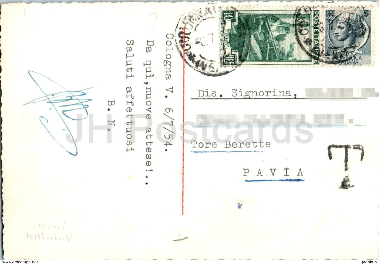 Cologna Veneta - Parrocchia di Baldaria - Chiesa di S. Giustina - church - photo - old postcard - 1954 - Italy - used