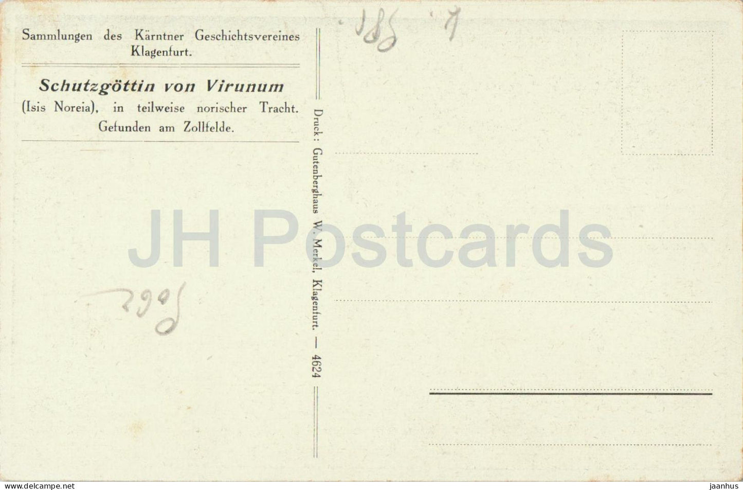 Schutzgottin von Virunum - Isis Noreia - Déesse Zollfeld - monde antique - 4624 - carte postale ancienne - Autriche - non utilisée