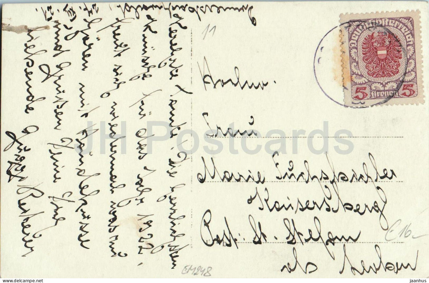 Rural house with wooden upper floor - family portrait in front - photo - old postcard - 1922 - Austria - used