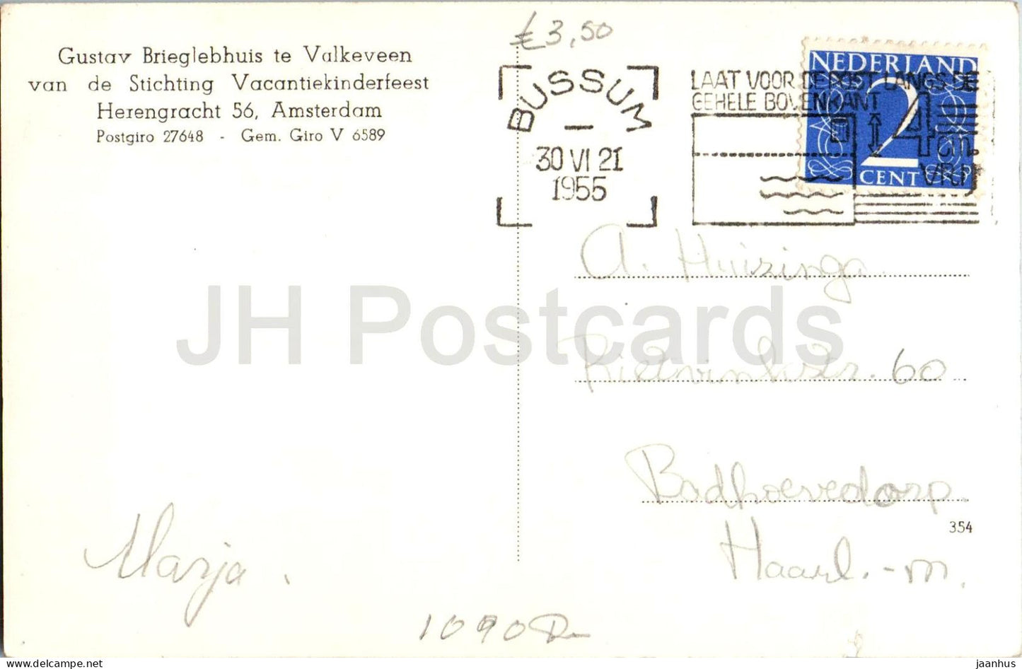 Gustav Brieglebhuis te Valkeveen - Vacantiekinderfeest - childrens holiday home - old postcard 1955 - Netherlands - used