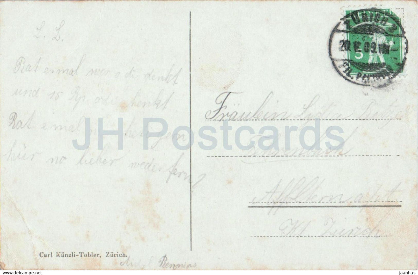 Zürich von der Waid - Stadt- und Alpenpanorama - alte Postkarte - 1909 - Schweiz - gebraucht
