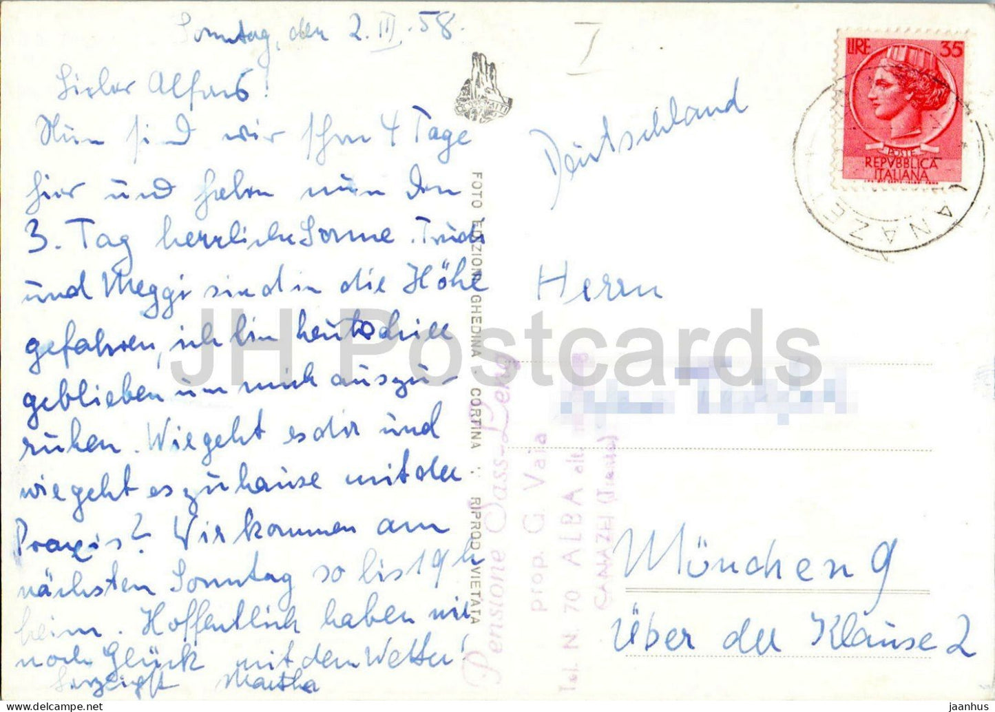 Rif. Col Rodella 2486 - Richtung Marmolada 3340 - Schutzhütte - Berge - Alpen - 42-01 - alte Postkarte - 1958 - Italien - gebraucht