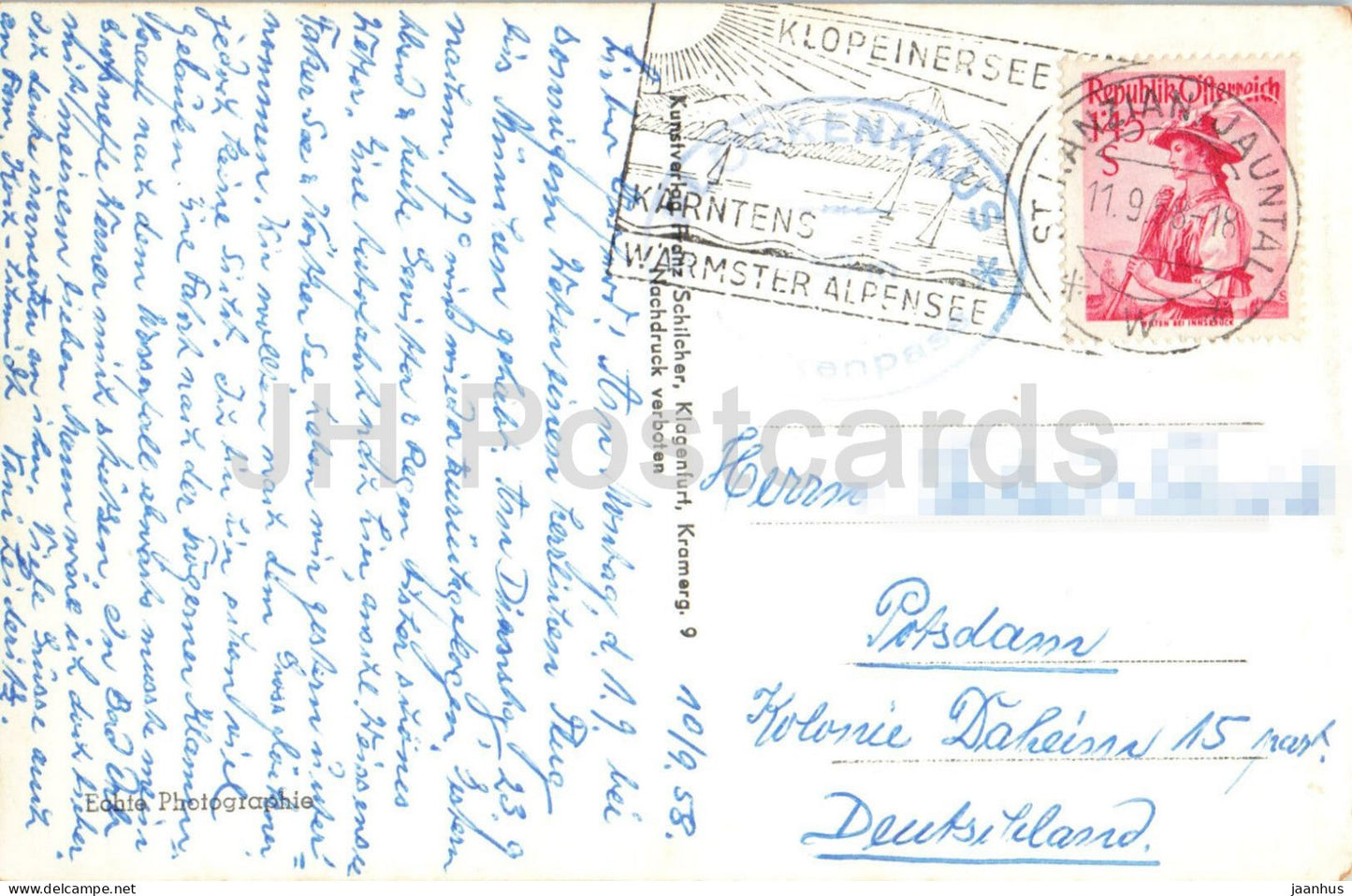 Plockenhaus mit Blaustein - Grosser Pal - Piz di Timau - 2028 - old postcard - 1958 - Austria - used