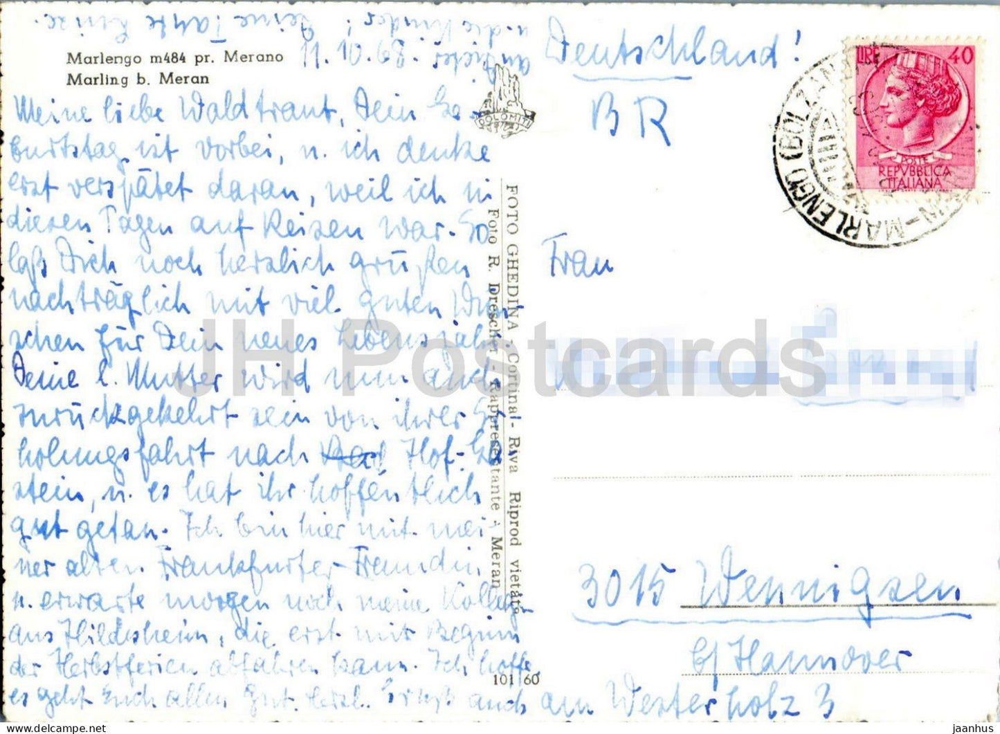 Marlengo 484 m pr Merano - village - panorama - alpine landscape - mountains 10160 - 1968 - Italy - used