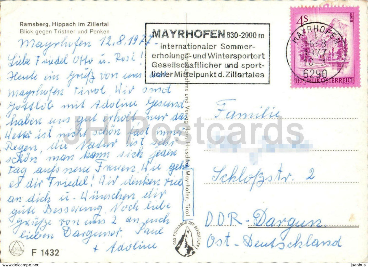 Ramsberg - Hippach im Zillertal - Blick gegen Tristner und Penken - Tirol - village - Alps 1432 - 1977 - Austria - used