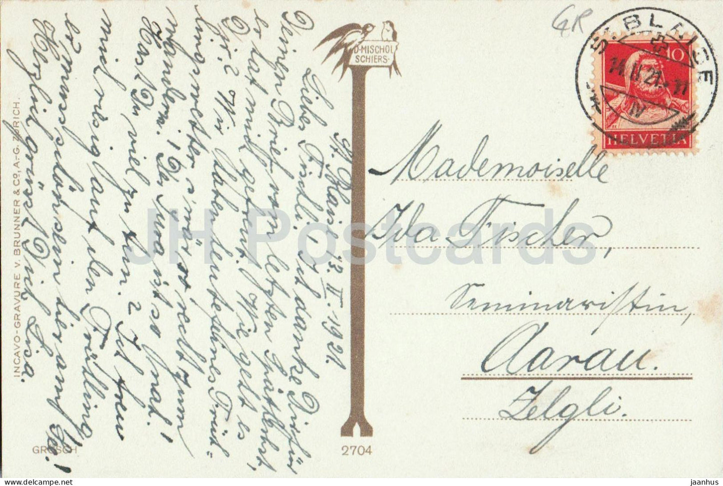 Grusch - Série Heimat - Paysage enneigé avec clôture et cabane - Scène d'hiver - Carte postale ancienne - 1921 - Suisse - Non utilisée