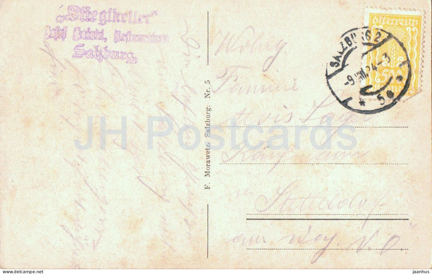 Salzburg - Festung vom Kapuzinerberg - No. 5 - old postcard - 1924 - Austria - used