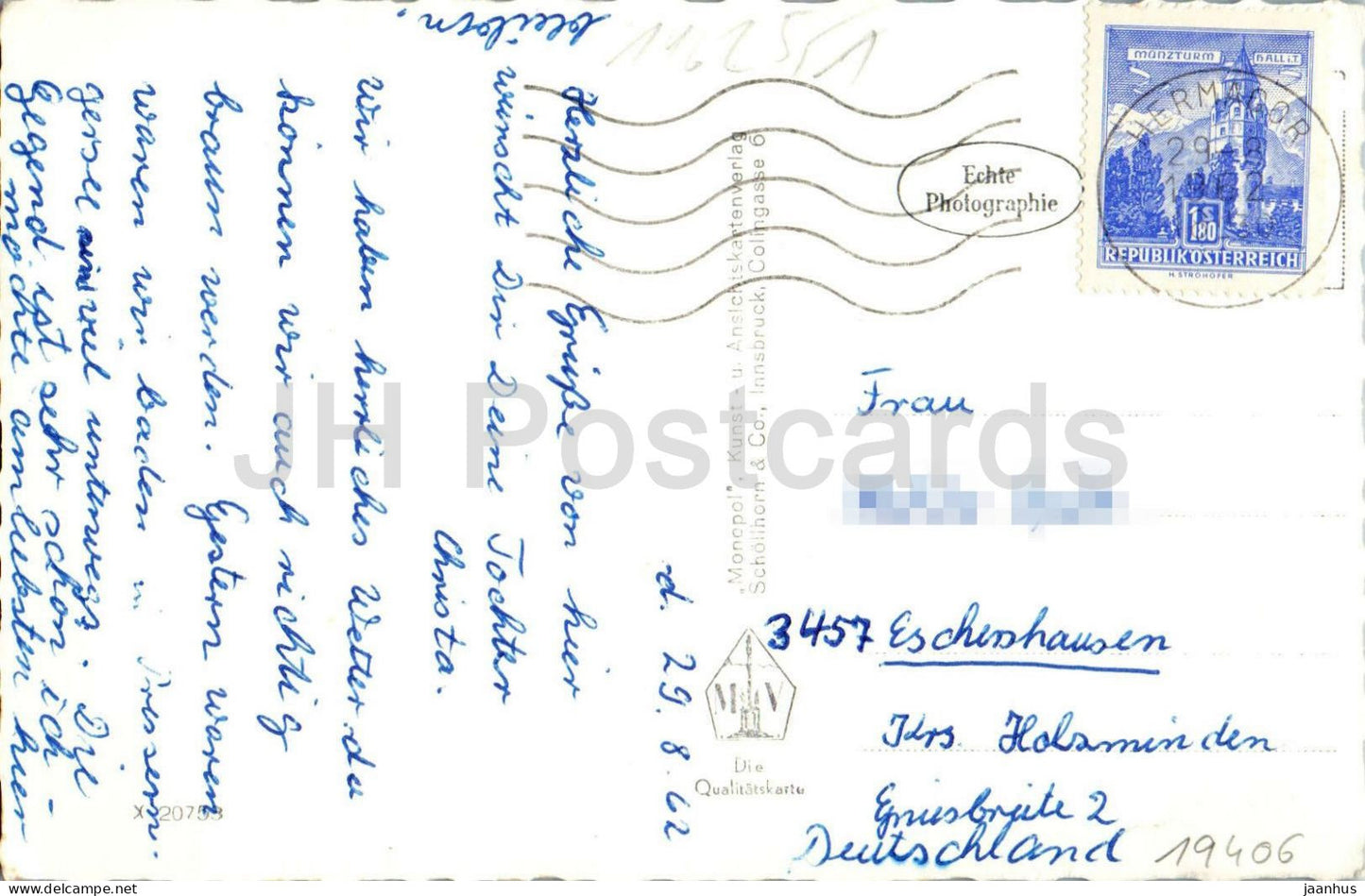 Hermagor gegen Dobratsch - Gailtal Kärnten - Stadtansicht - Tal - Berge - 20753 - 1962 - Österreich - gebraucht