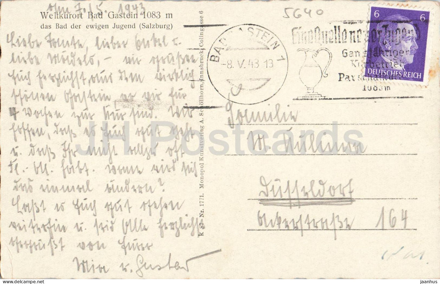 Badgastein - Bad Gastein - 1083 m - View with church and mountains - No. 1771 - old postcard - 1943 - Austria - used