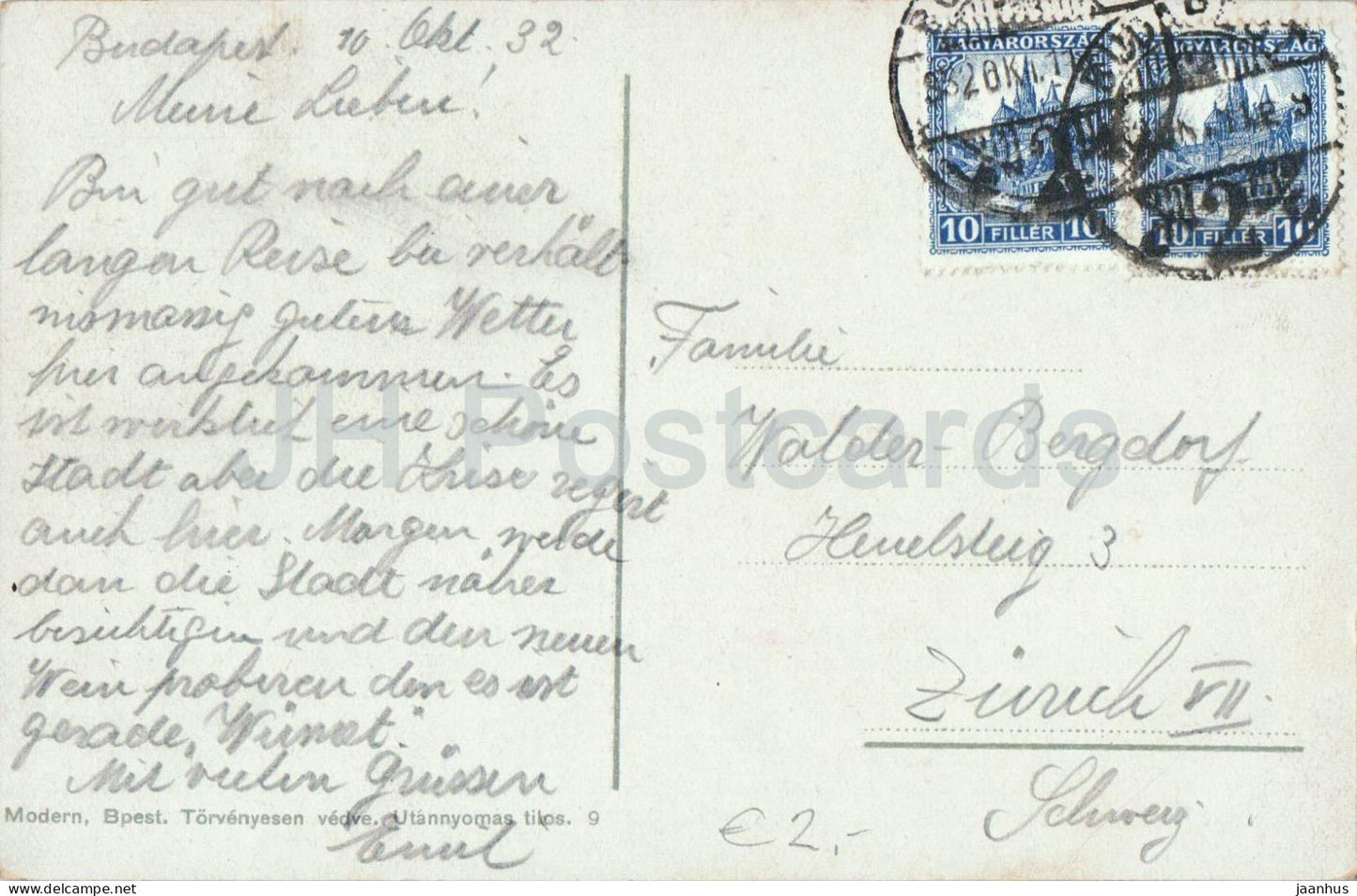 Budapest - Orszaghaz - Parliament - Danube river - old postcard - 1932 - Hungary - used