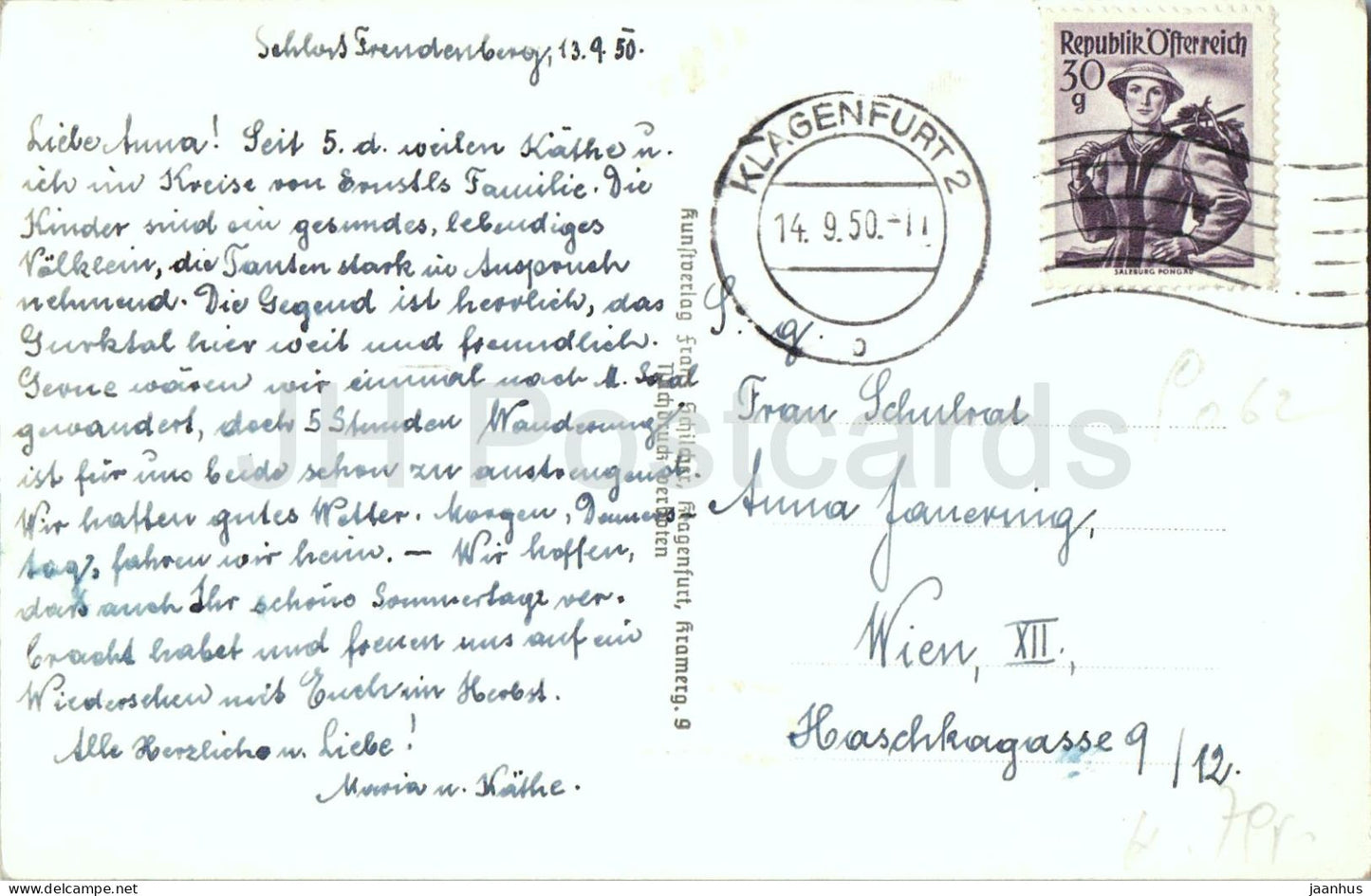 Maria Saal mit Karawanken - panorama du village - église - 650 - carte postale ancienne - 1950 - Autriche - utilisé