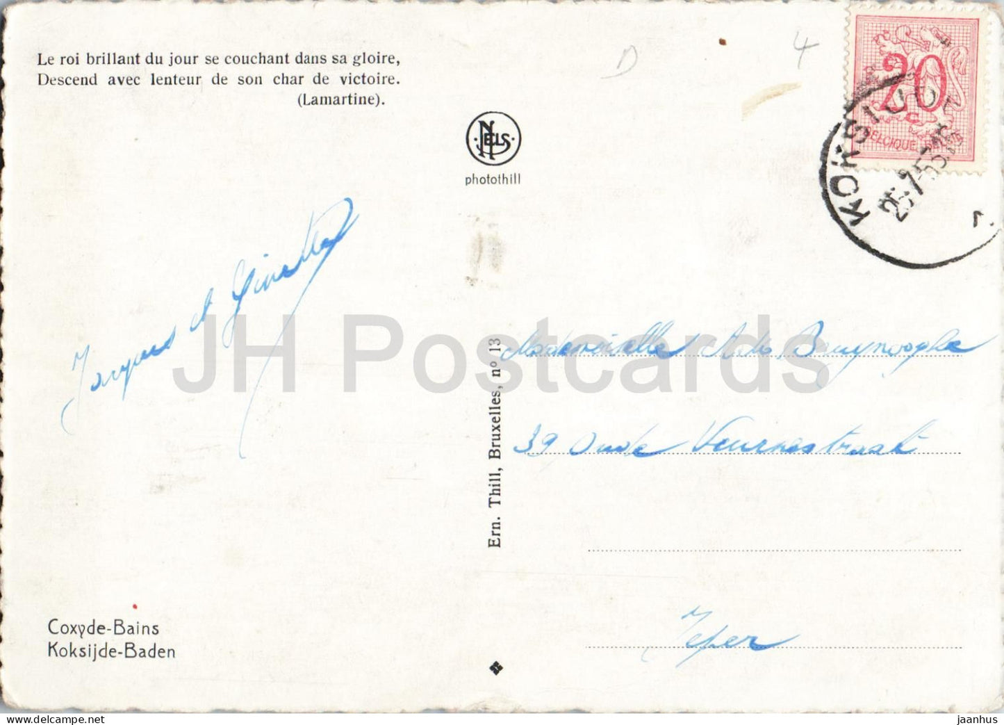 Coxyde Bains - Koksijde Baden - sea sunset - beach - dunes - no 13 - old postcard - 1953 - Belgium - used