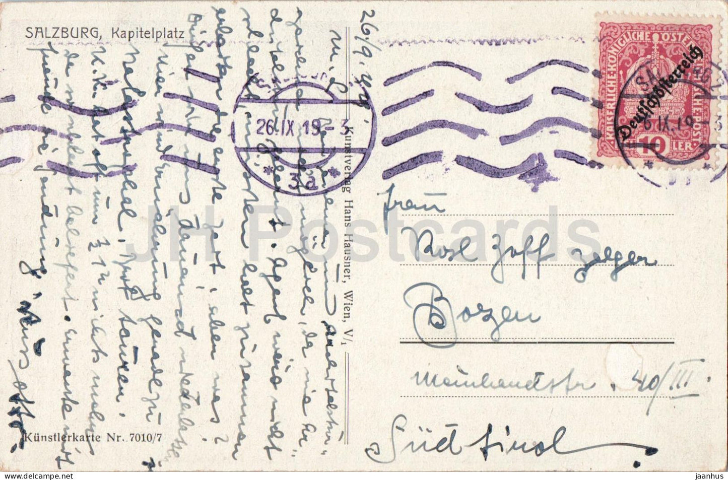 Salzburg - Kapitelplatz - Hohensalzburg Fortress view - Nr. 7010/7 - old postcard - 1919 - Austria - used
