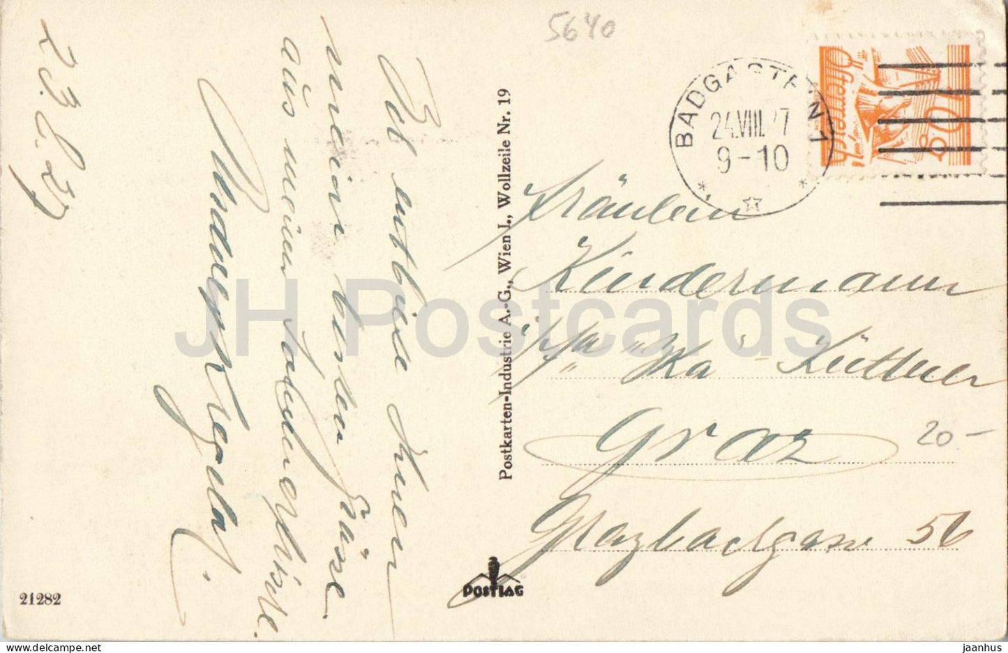 Badgastein - Bad Gastein - Vue de la ville alpine - Cascade - N° 21282 - Carte postale ancienne - 1927 - Autriche - Utilisée