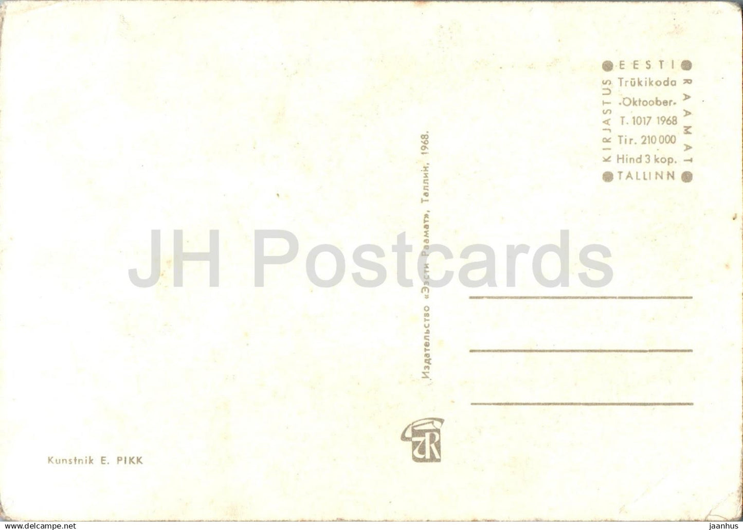 Carte de voeux de Nouvel An par E. Pikk - Bonhomme de neige - Oiseau - 2 - 1968 - Estonie URSS - utilisée