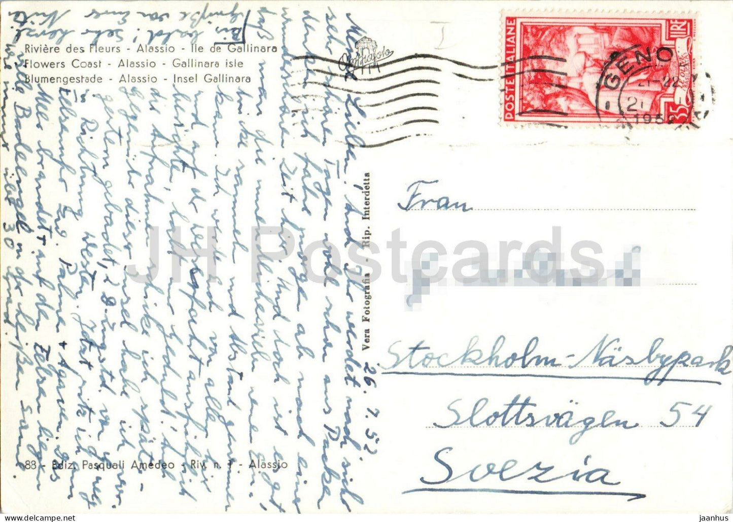 Riviera dei Fiori - Alassio - Isola Gallinara - sland - coast - 88 - old postcard - 1952 - Italy - used