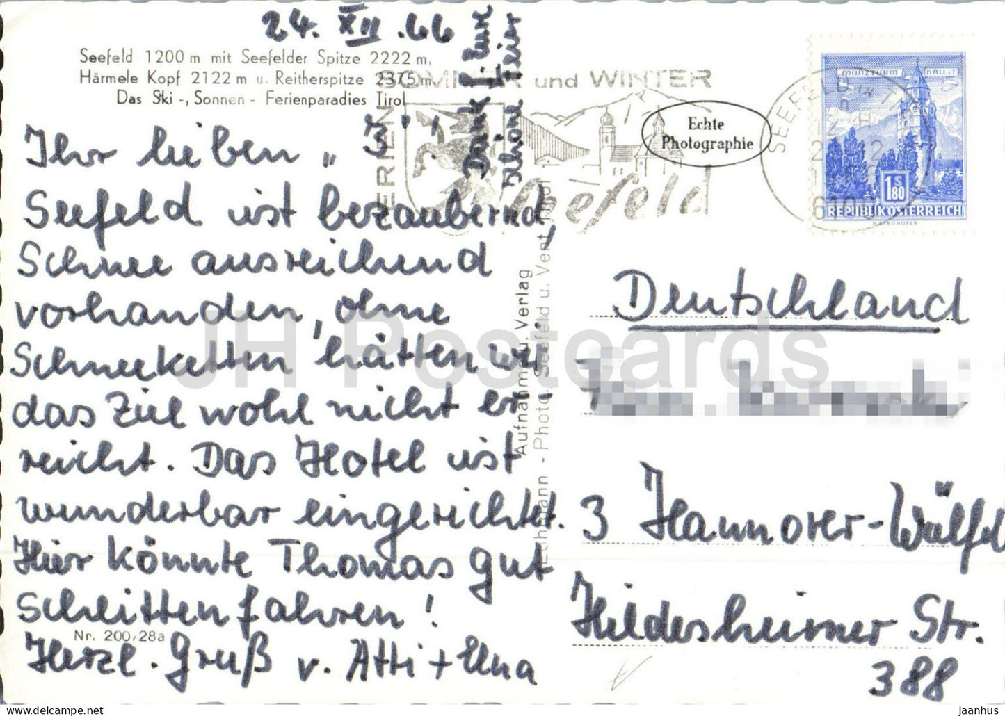 Seefeld in Tirol 1200 m - Seefelder Spitze 2222 m - Harmele Kopf - Reitherspitze - 1966 - Österreich - gebraucht