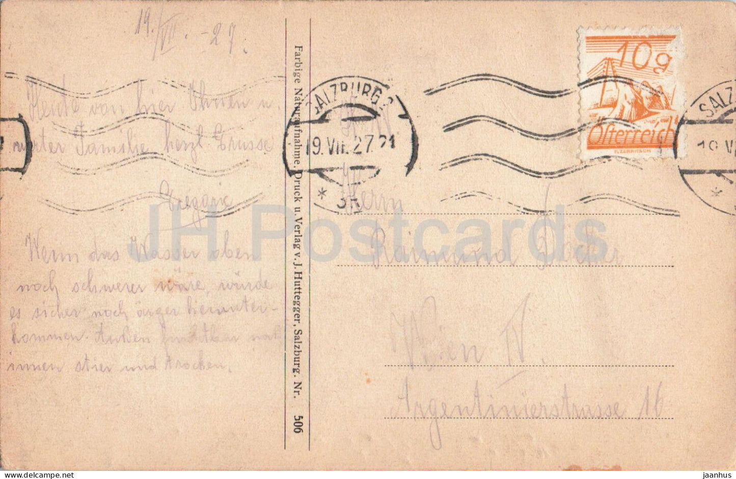 Salzburg von Mulln aus - river view - Nr. 506 - old postcard - 1927 - Austria - used