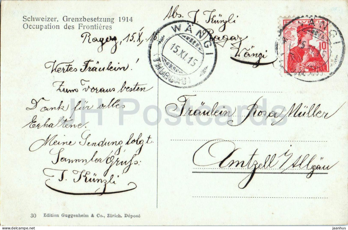 Auf hoher Warte - Schweizer Grenzbesetzung 1914 - poste de garde - garde-frontière - carte postale ancienne - 1915 - Suisse - utilisé