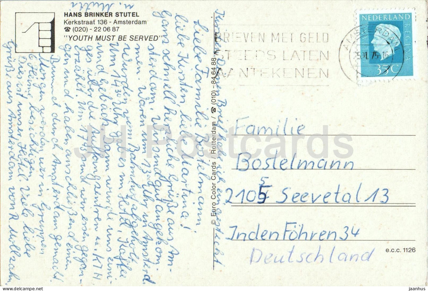 Amsterdam - Hans Brinker Stutel - Jugendherberge - Innenansicht - Bar - Luftbild - Multiview - 1975 - Niederlande - gebraucht
