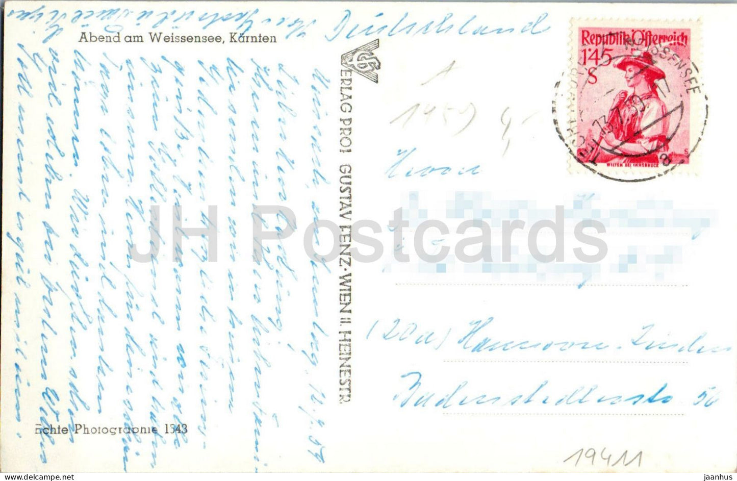 Abend am Weissensee Kärnten – See – Sonnenuntergang – dramatischer Himmel – Berge – alte Postkarte – 1959 – Österreich – gebraucht