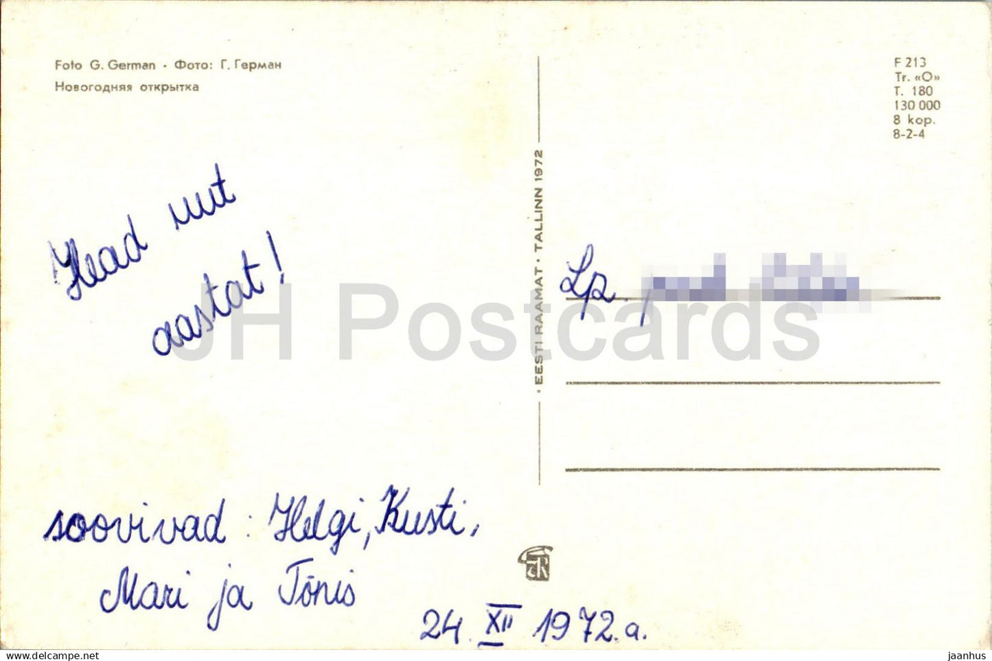 Carte de voeux du Nouvel An - Winter River - 1972 - Estonie URSS - utilisée