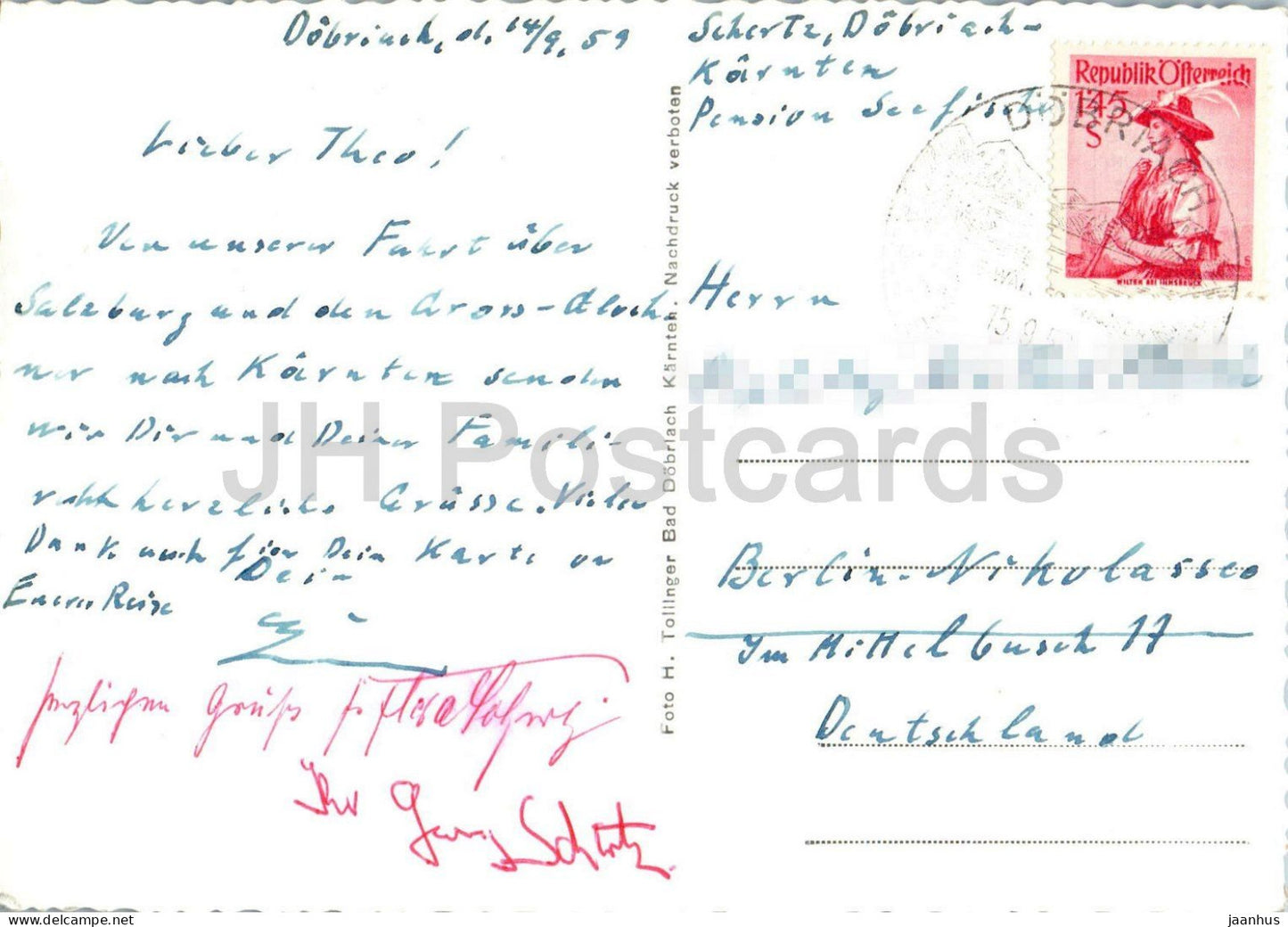 Gasthof Pension Seefischer Untermoser - Bad Dobriach a. Millstattersee Karnten - alte Postkarte - 1959 - Österreich - gebraucht