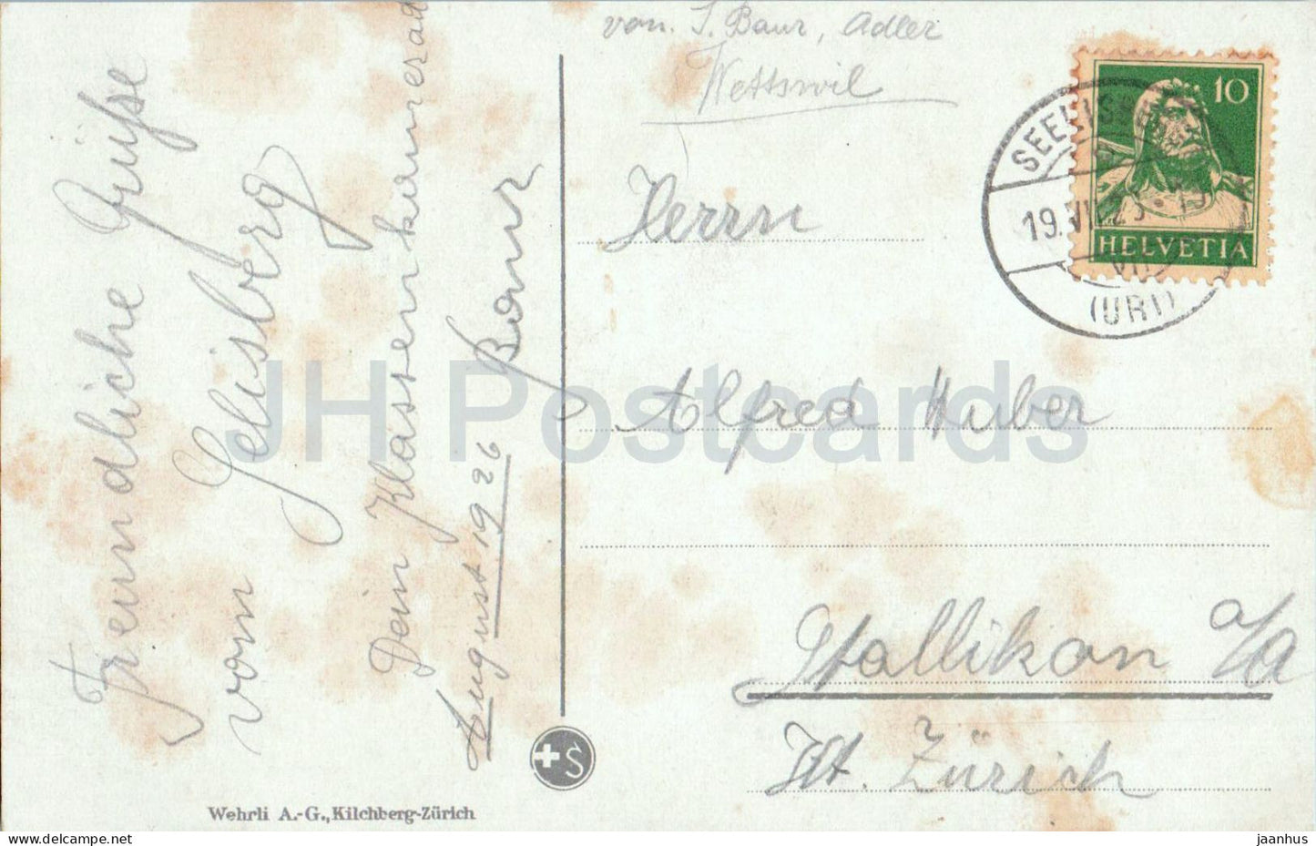 Vierwaldstattersee Tellsplatte Axenstrasse Fluelen Bristenstock - boat - ship old postcard - 1923 - Switzerland - used