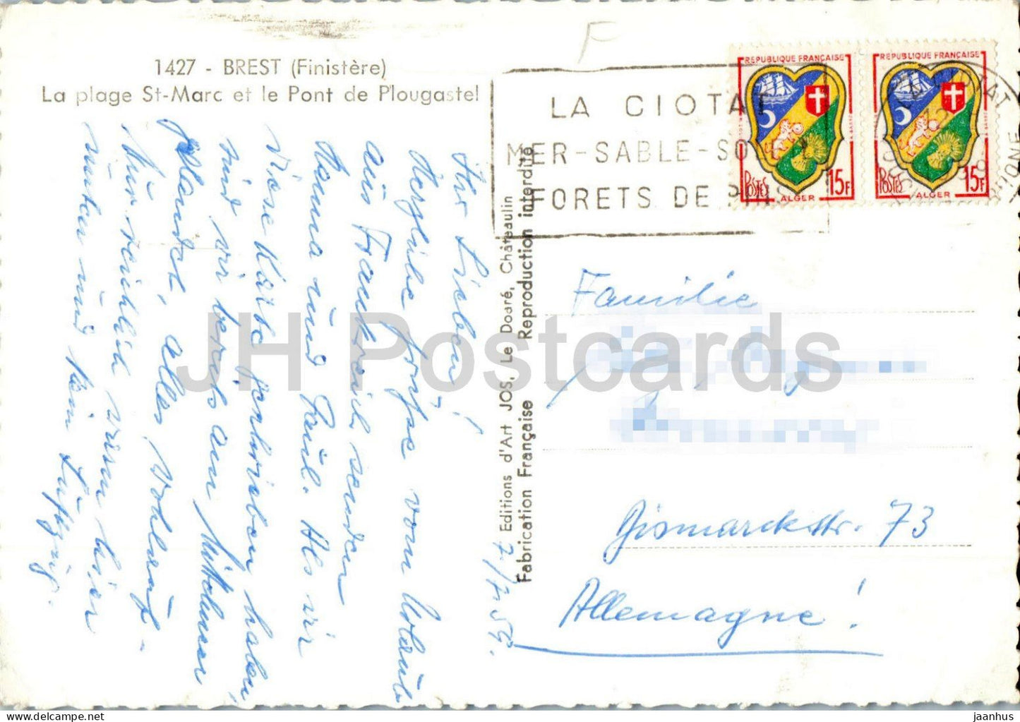 Brest - La plage St Marc et le Pont de Plougastel - Strand - Brücke - 1427 - alte Postkarte - 1959 - Frankreich - gebraucht