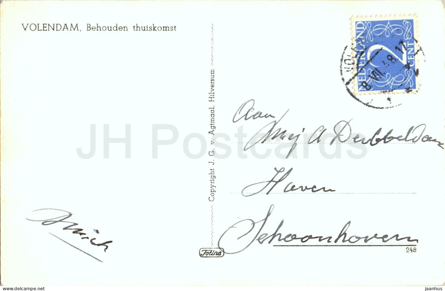 Volendam - Behouden thuiskomst - Safe Homecoming - sailing boat - harbor - 248 - 1948 - Netherlands - used